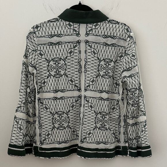 Tory Burch Green and White Geometric Tunic Top Size Medium - Picture 4 of 7
